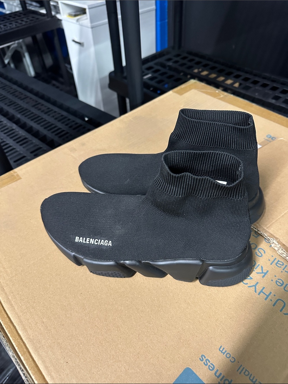 Balenciaga Black Knit Speed Sock Sneakers with White Logo